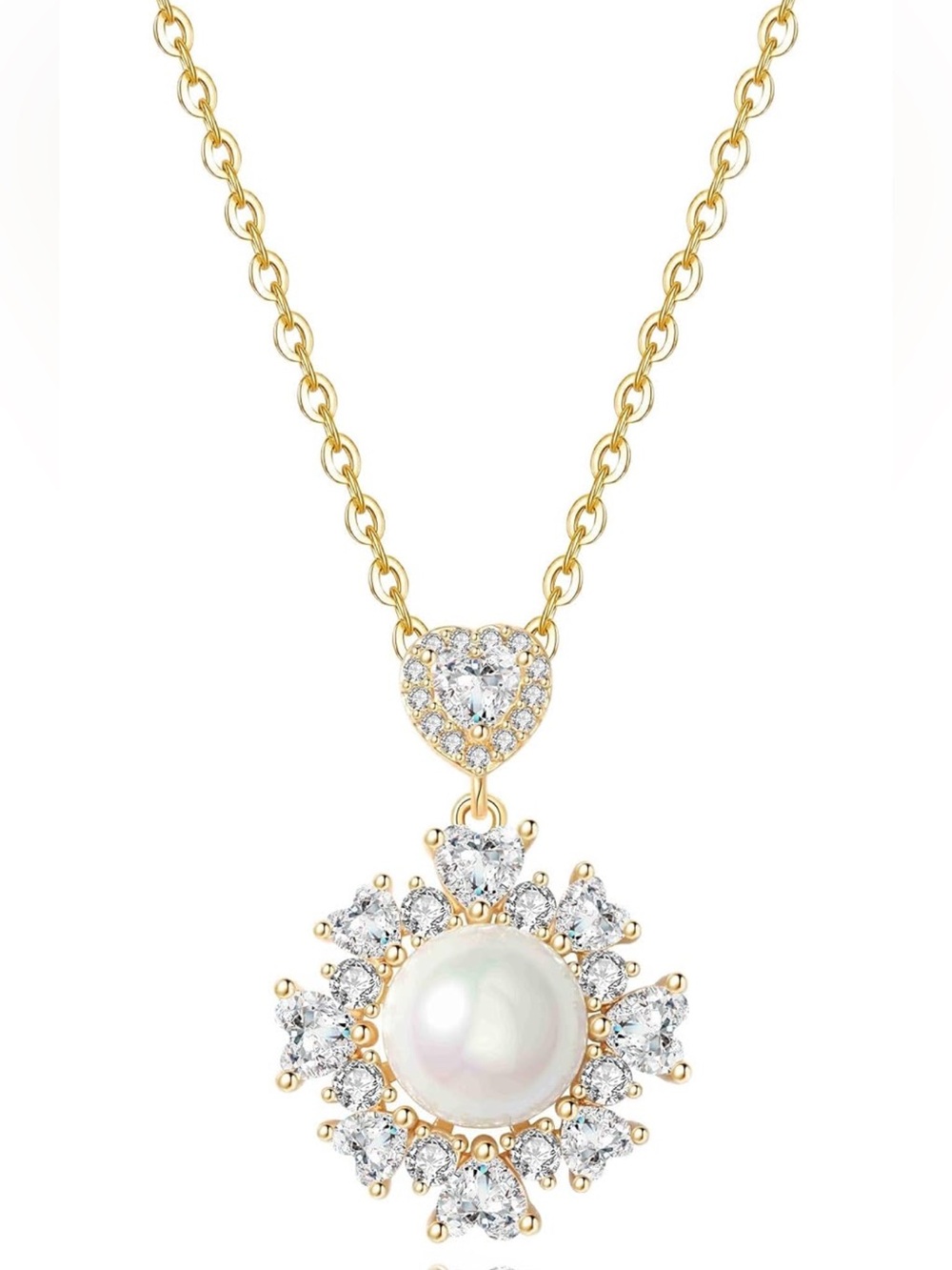 Gold Pearl Sunburst Pendant Necklace